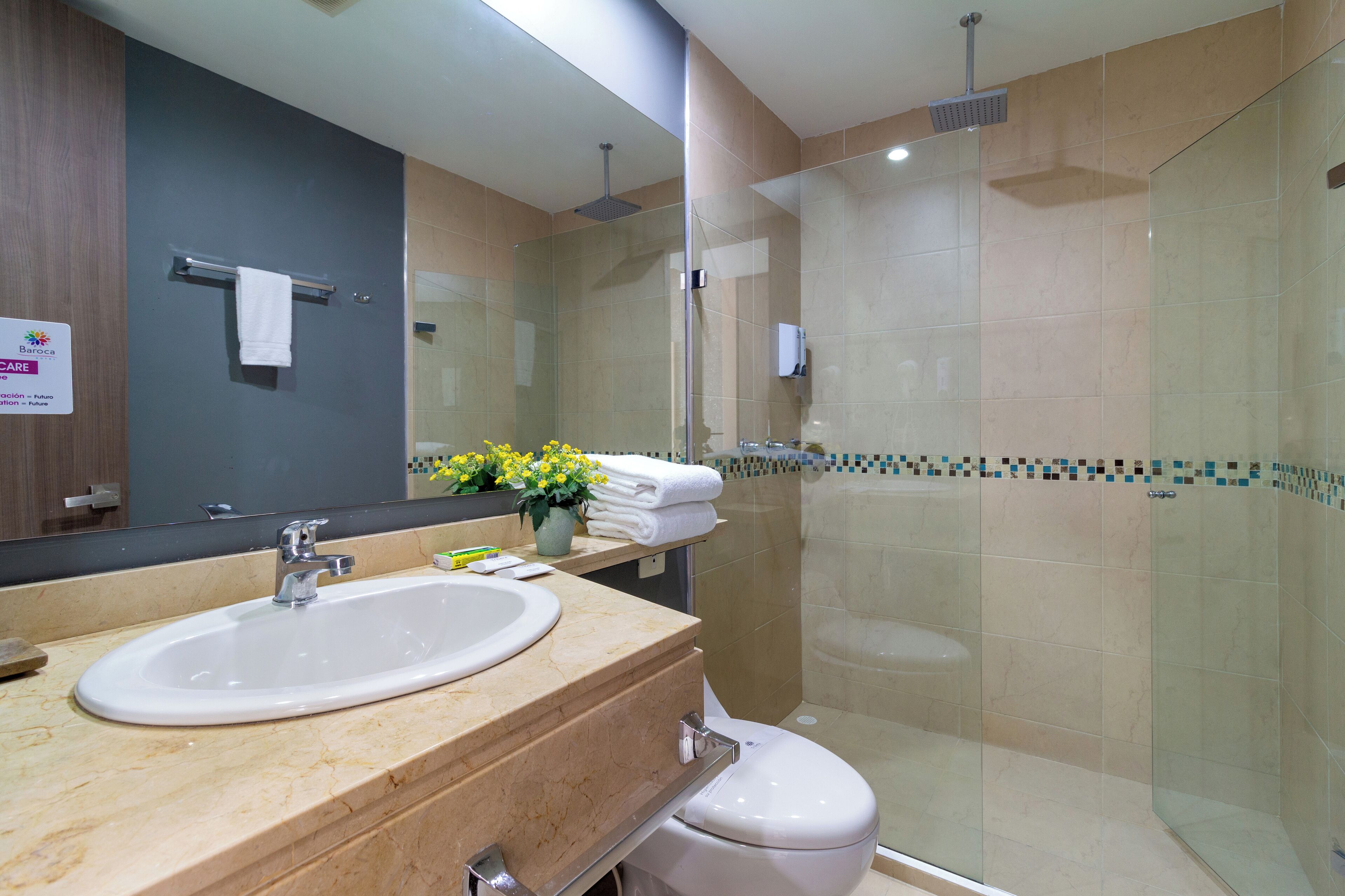 twin room | bathroom | shower, free toiletries, hair dryer, towels