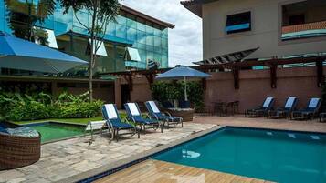 Outdoor pool, sun loungers