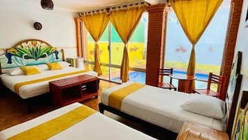 Habitación familiar | Tabla de planchar con plancha, wifi gratis y ropa de cama