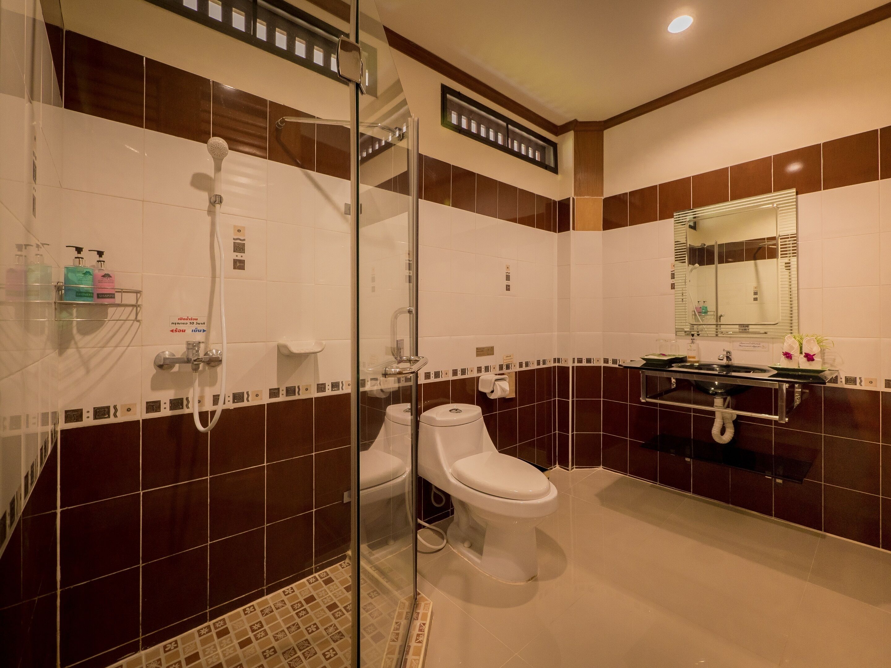 free toiletries, hair dryer, slippers, towels