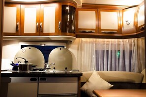 Fridge, microwave, coffee/tea maker