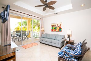 Condo, 2 Bedrooms, Ocean View | Living area | DVD player - Villa Del Playa 2 (Roatan)