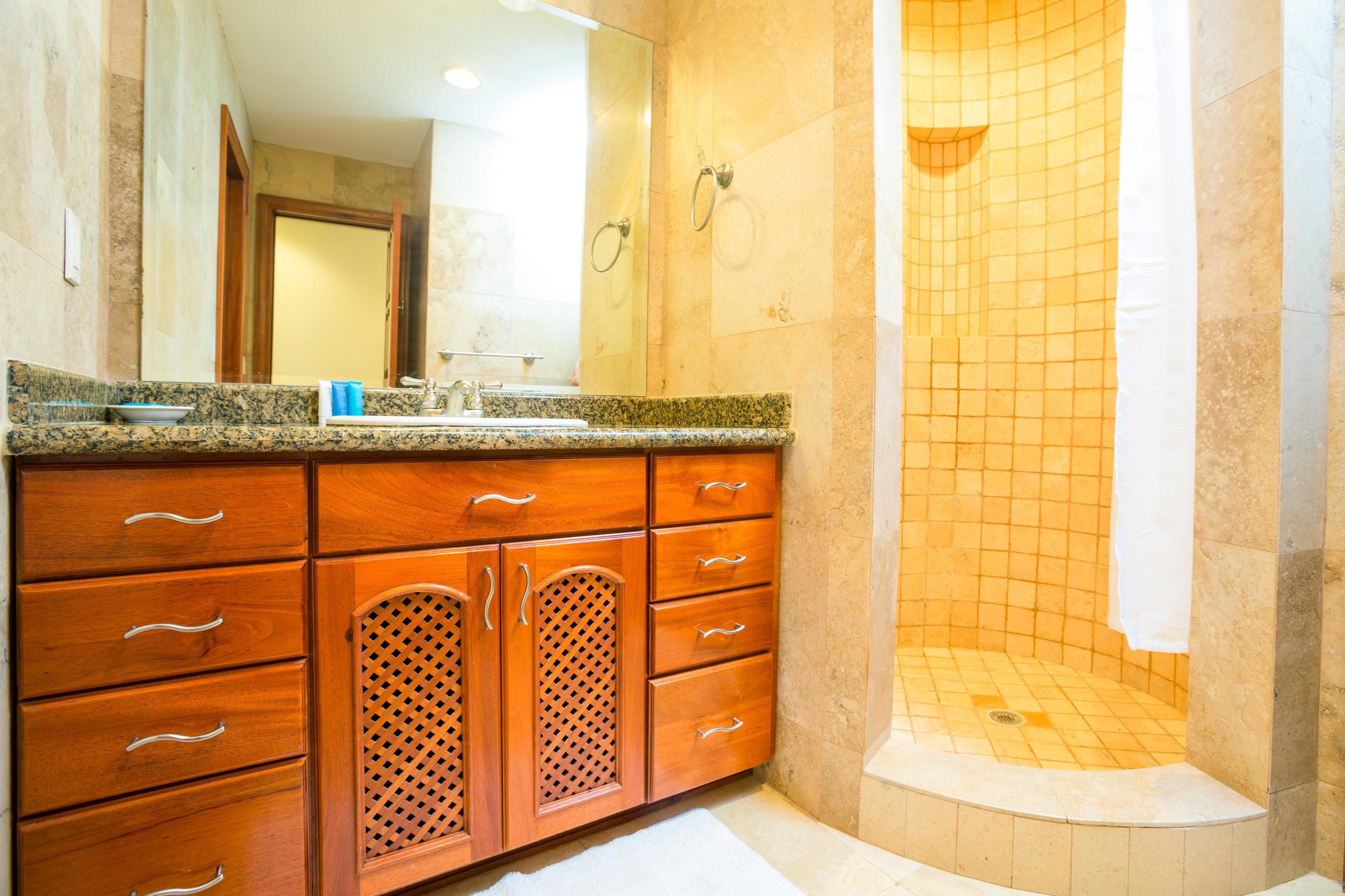 condo, 2 bedrooms, terrace, ocean view | bathroom amenities | shower, towels