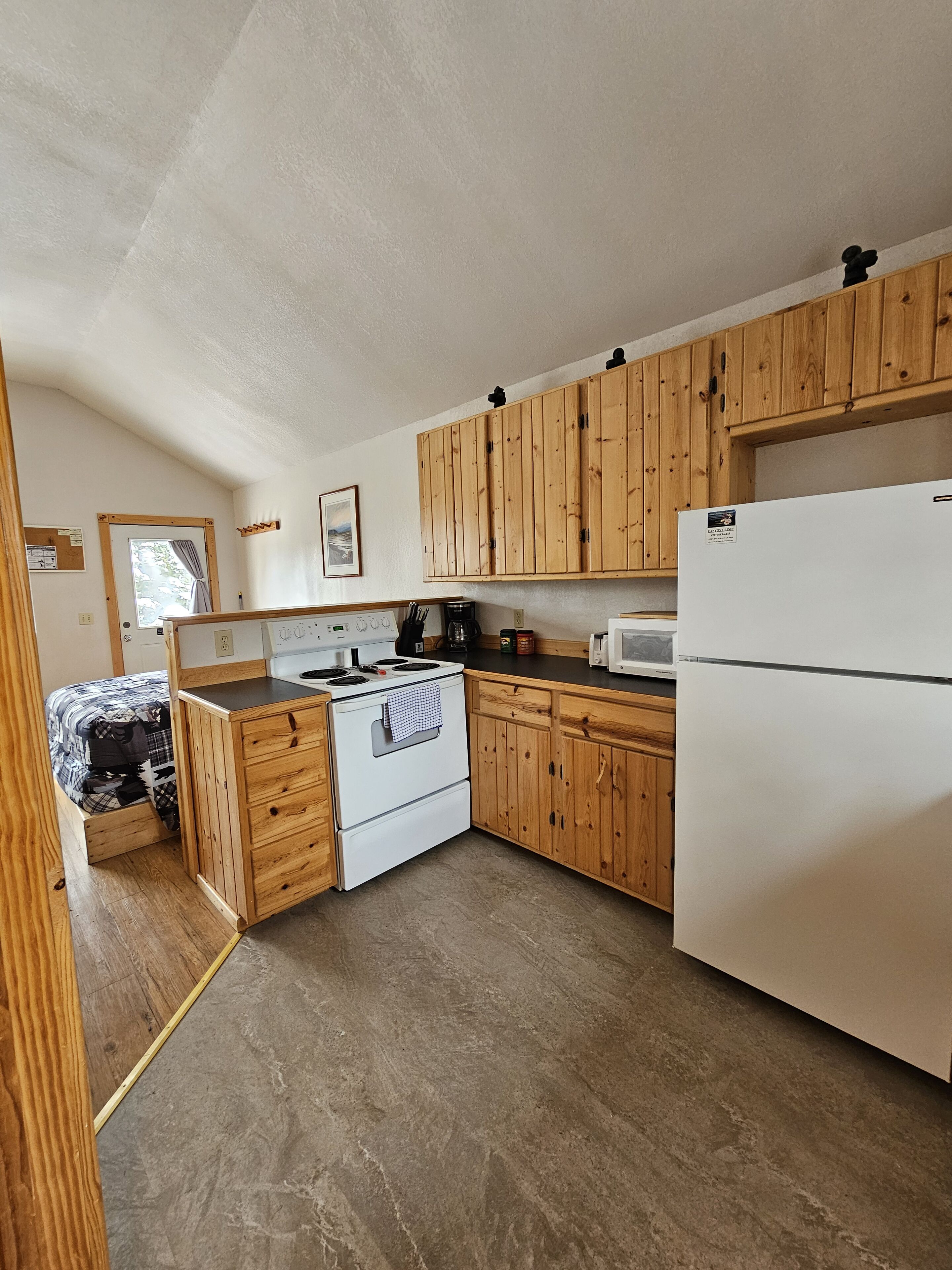 Full-sized fridge, microwave, oven, stovetop