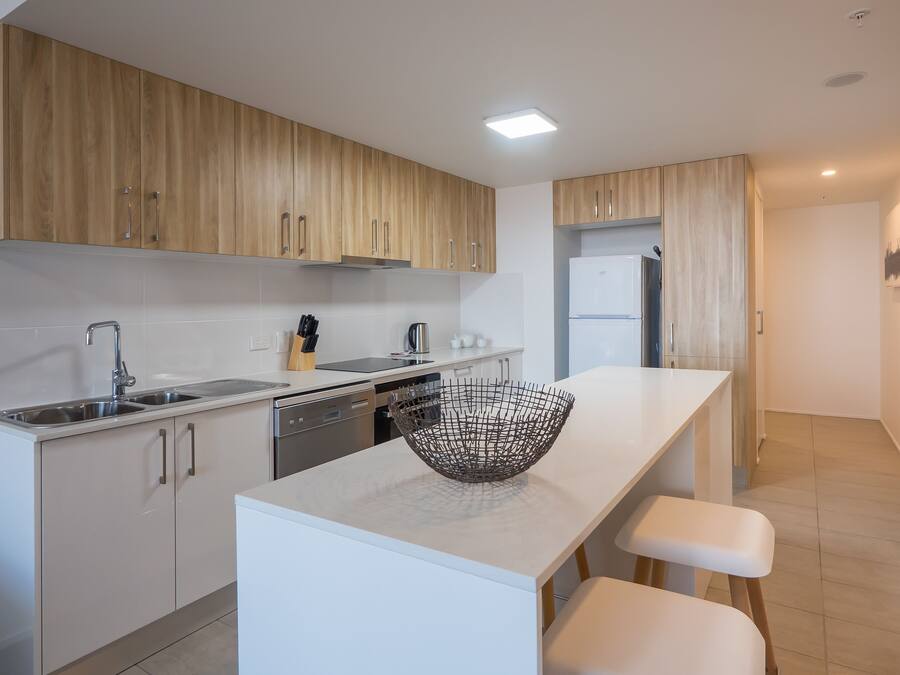 Two Bedroom Apartment | Private kitchen | Fridge, microwave, oven, stovetop