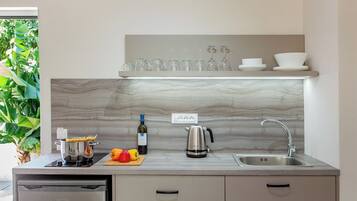 Superior Double Room | Private kitchen | Fridge, stovetop, electric kettle, coffee grinder