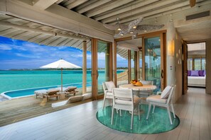 1 Bedroom Water Reserve | Living area | Flat-screen TV, pay movies - Soneva Jani (Medhufaru)