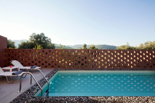 Villa, 2 Schlafzimmer, eigener Pool, Meerblick | 1 Schlafzimmer, Bettwäsche aus ägyptischer Baumwolle