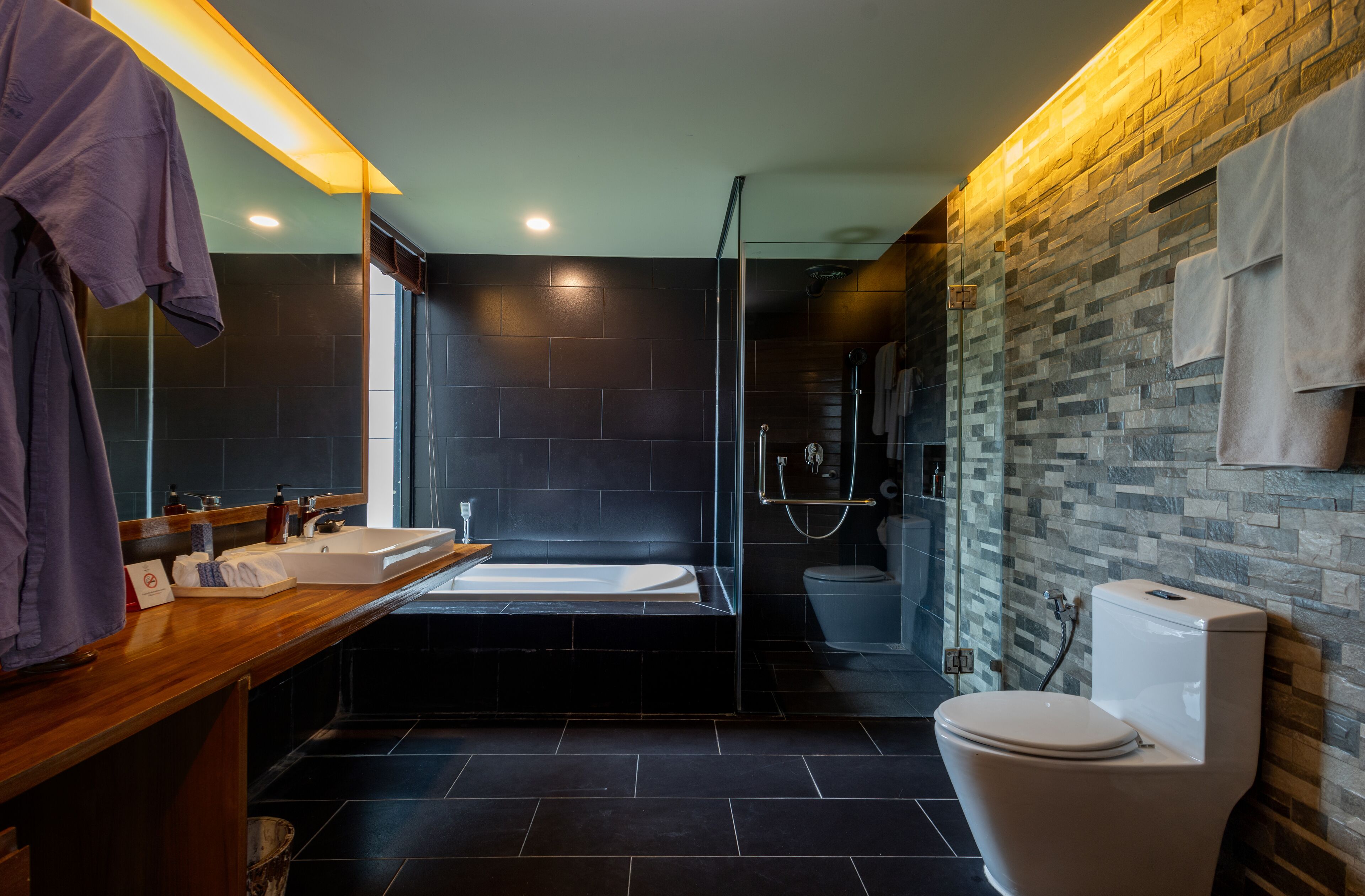 scenery villa | bathroom | separate bathtub and shower, free toiletries, hair dryer, bathrobes