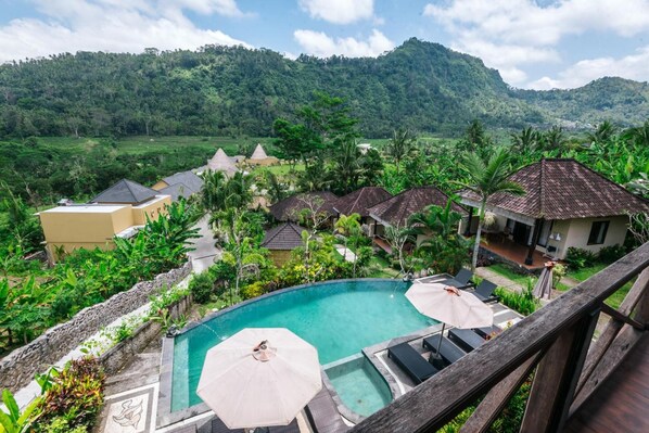 Outdoor pool, sun loungers
