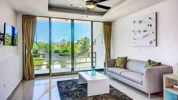 Flat-screen TV, pay movies