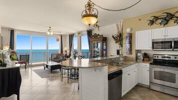 Condo, 3 Bedrooms, 2 Bathrooms, Beachfront (Corner Unit 2329) | Private kitchen | Full-sized fridge, microwave, oven, stovetop