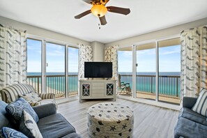 Condo, 3 Bedrooms, Beachfront (1801) | Living area | Flat-screen TV
