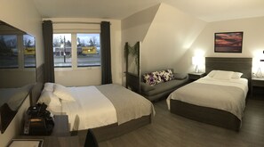 Laptop workspace, soundproofing, iron/ironing board, bed sheets