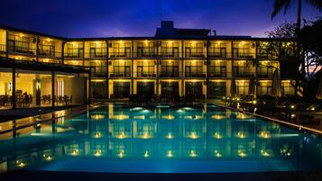 2 outdoor pools, open 9 AM to 8:00 PM, pool umbrellas, pool loungers