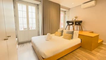 Desk, blackout curtains, soundproofing, iron/ironing board