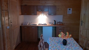 Kühlschrank, Mikrowelle, Herdplatte, Wasserkocher