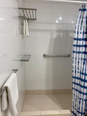 Douche, articles de toilette (gratuits), séchoir à cheveux