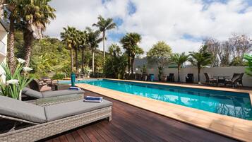 Outdoor pool, sun loungers