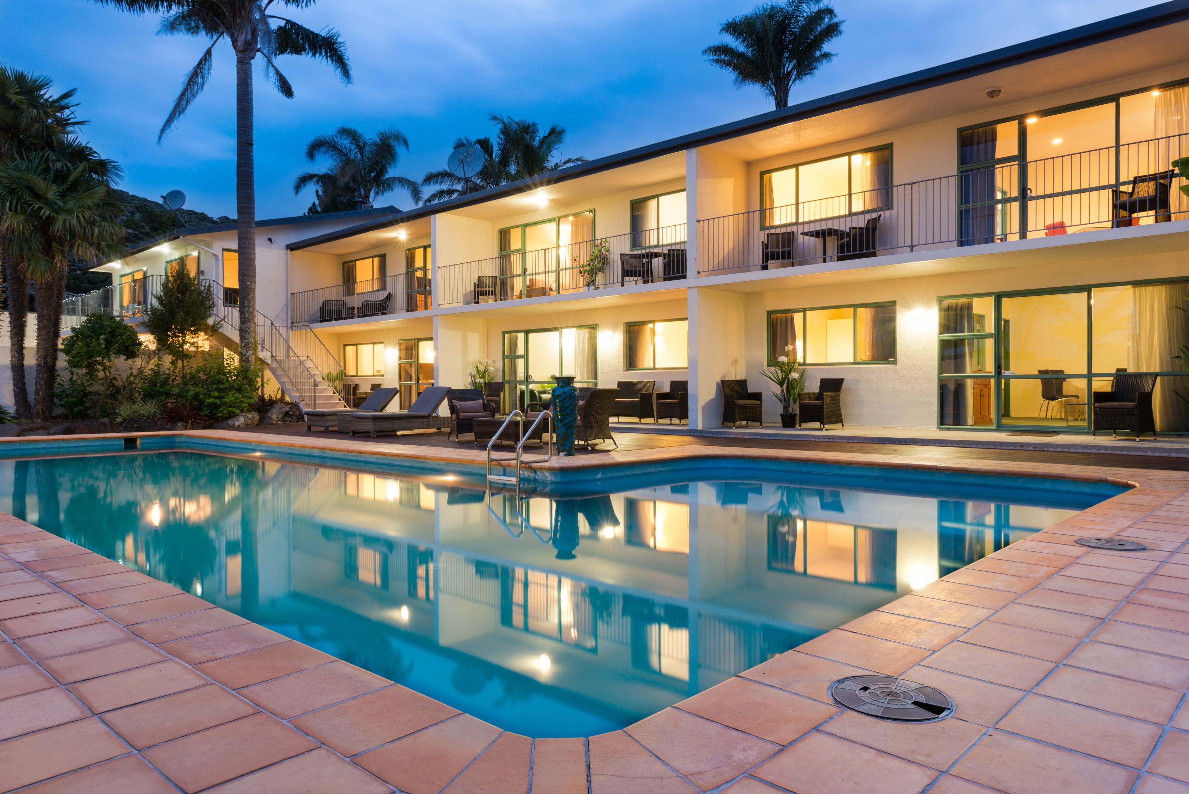 Outdoor pool, sun loungers