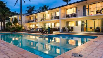 Outdoor pool, sun loungers