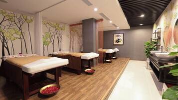 Salas de tratamiento para parejas, un sauna, baño turco