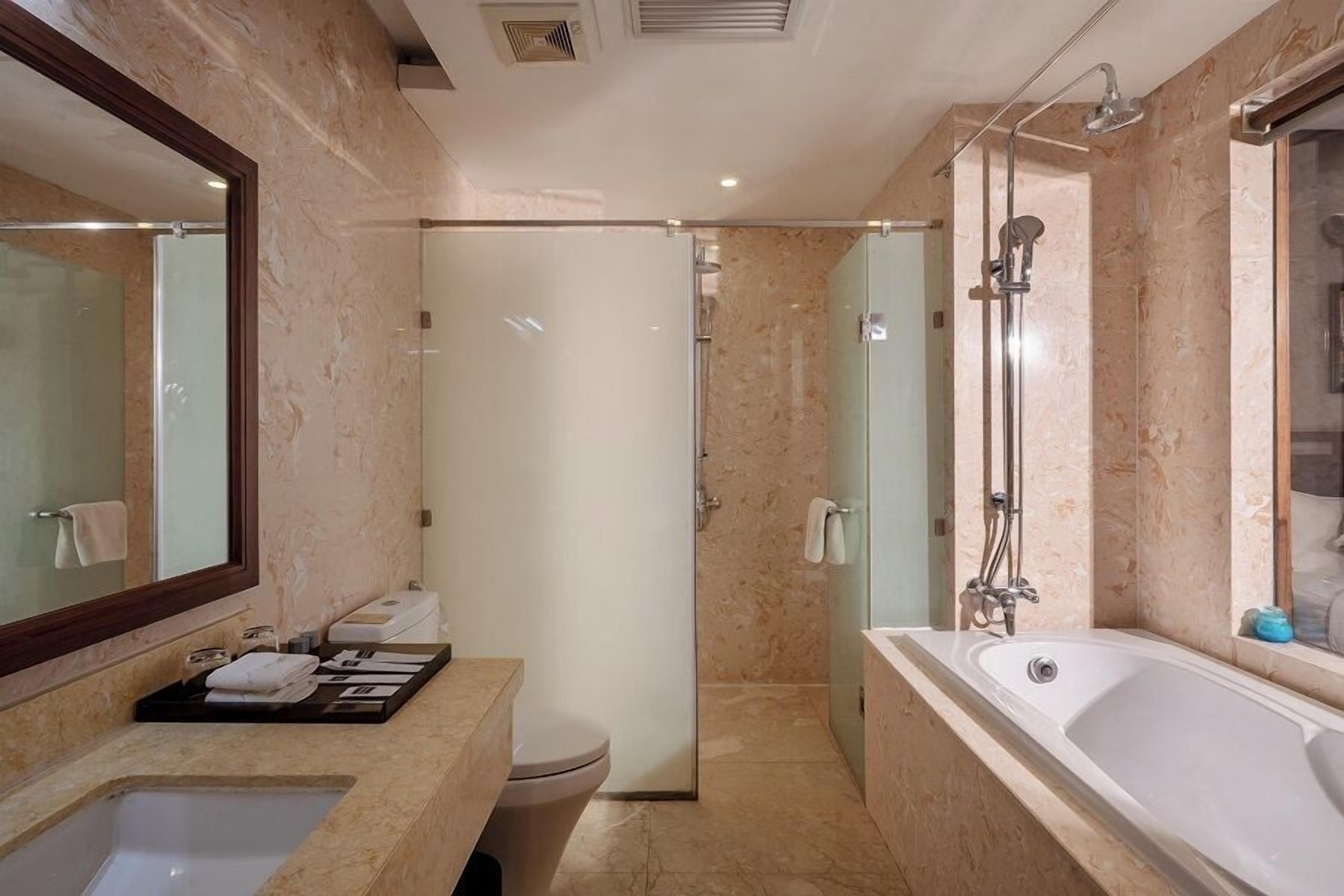 grand suite, city view | bathroom | combined shower/bathtub, hydromassage showerhead, free toiletries