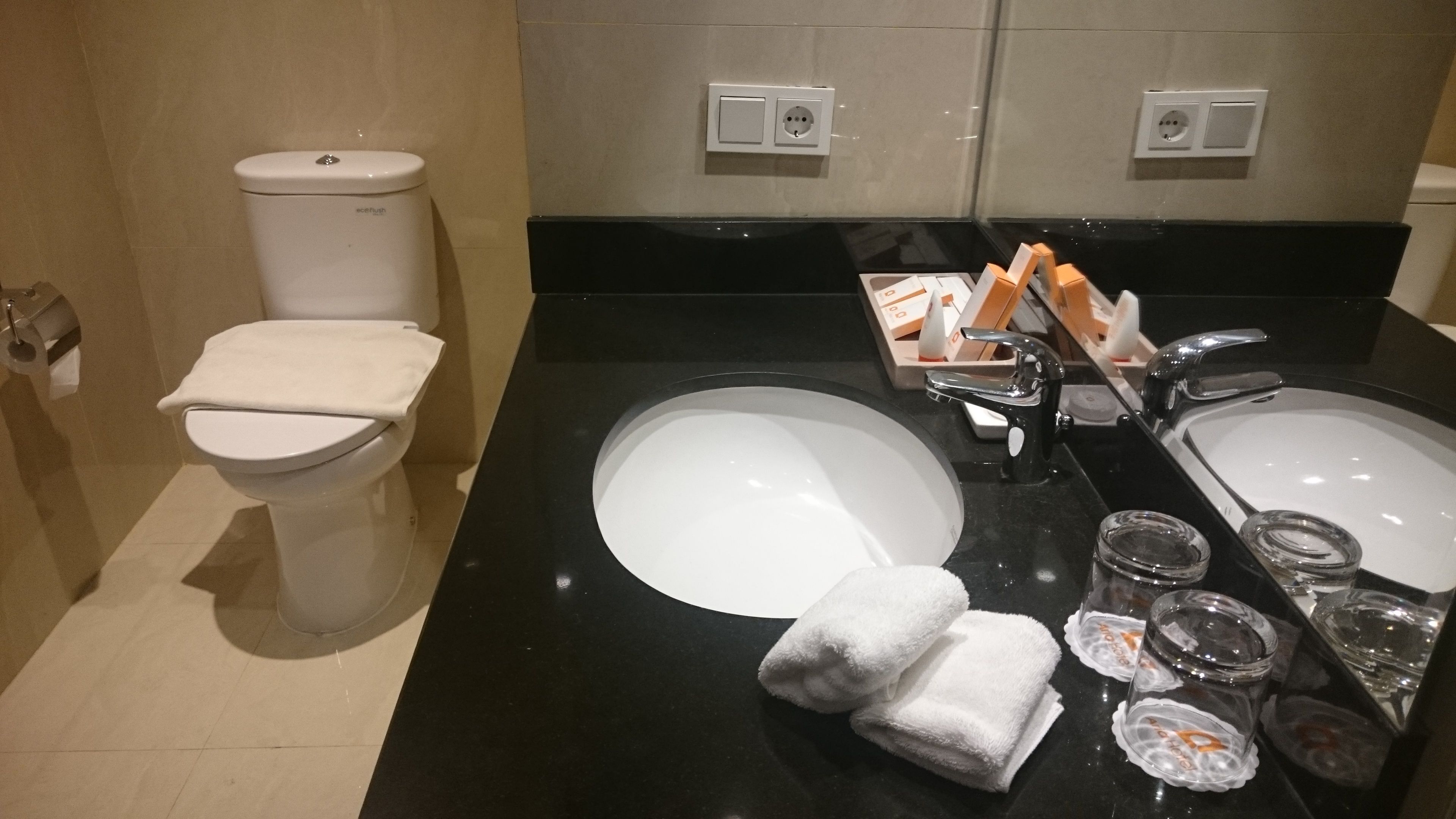 free toiletries, hair dryer, slippers, towels