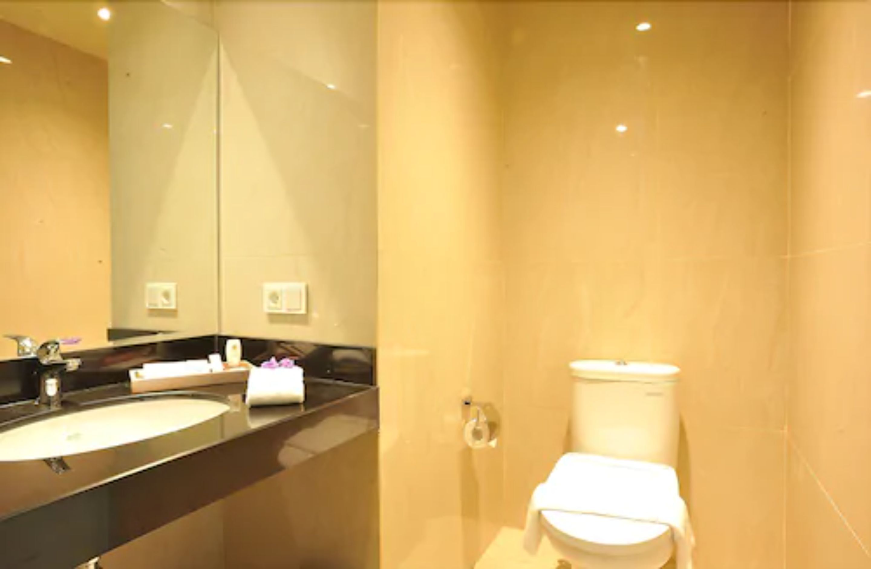 free toiletries, hair dryer, slippers, towels