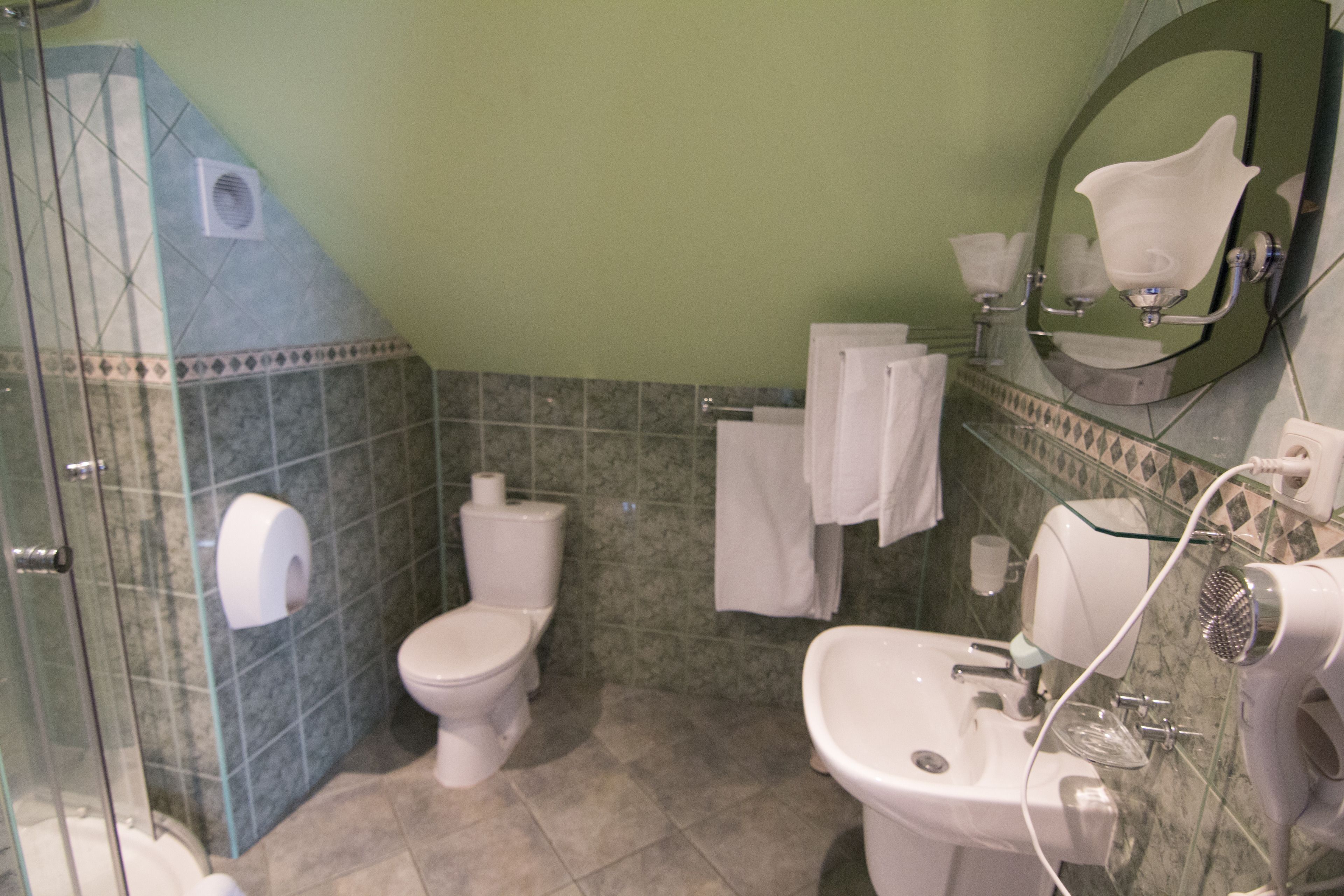 shower, free toiletries, hair dryer, towels