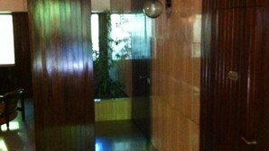 A hallway with wooden walls, a red carpet, and a plant in the background. - MI.style (Milan)
