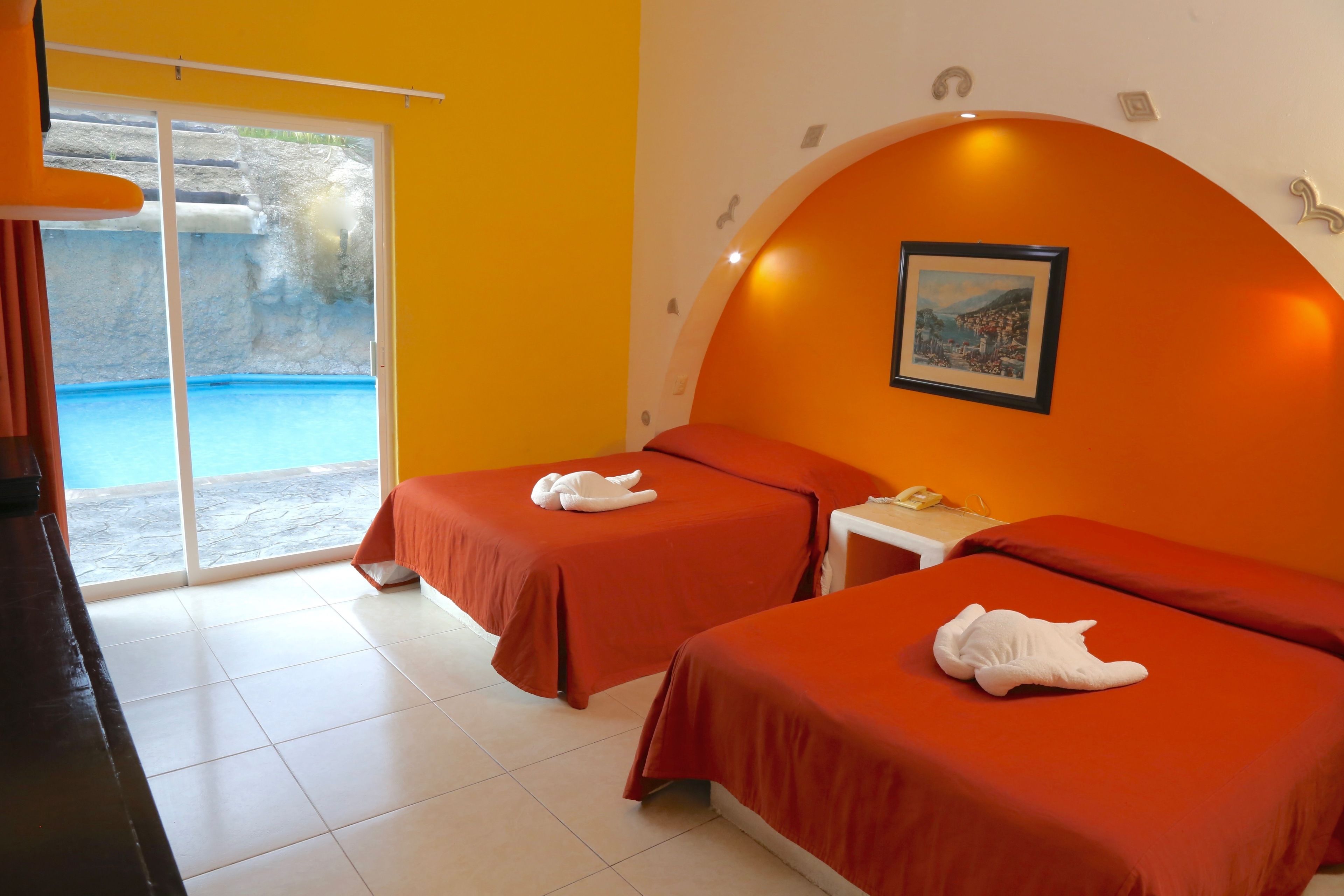 standard room, 2 double beds | in-room safe, desk, blackout curtains, iron/ironing board