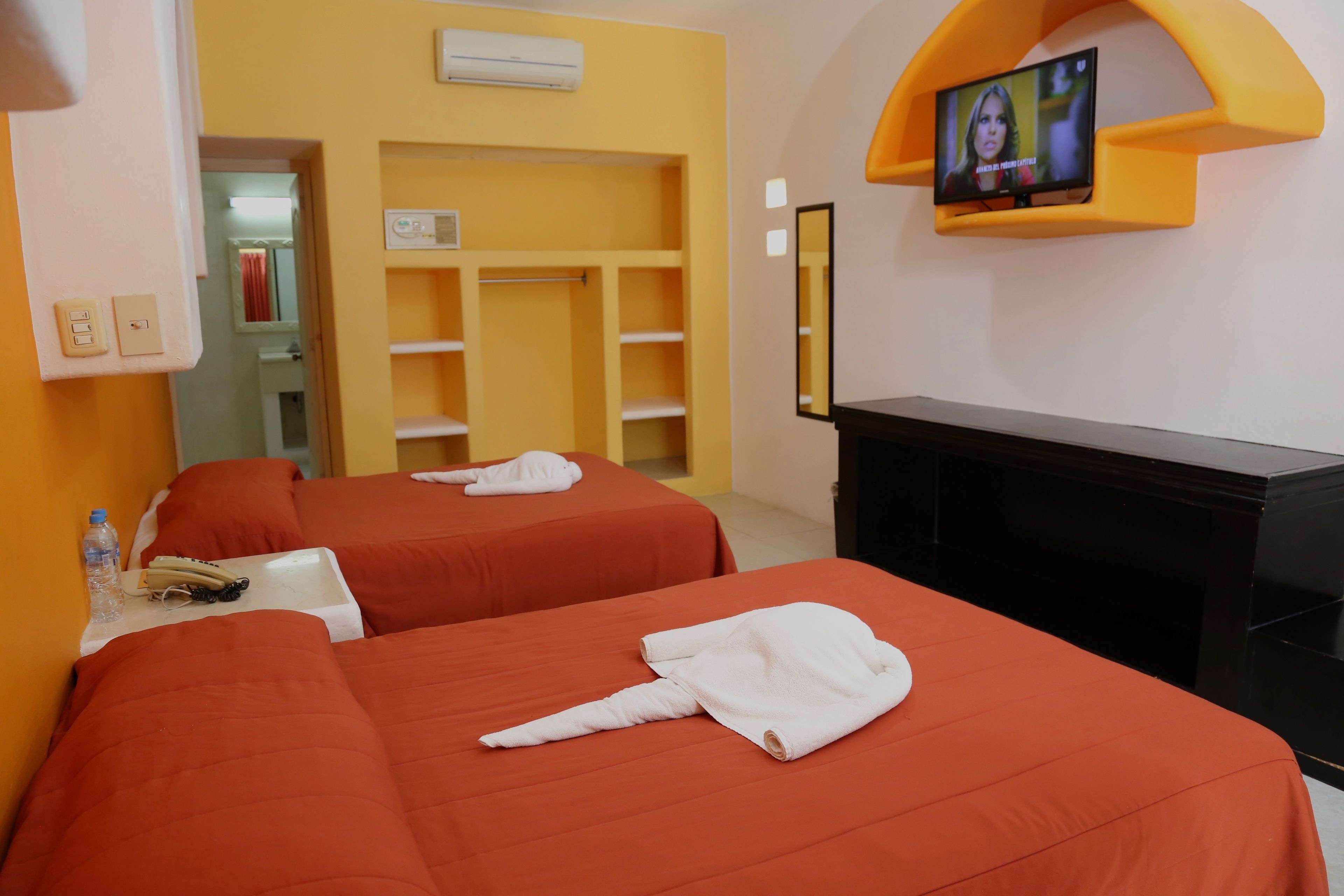 standard room, 2 double beds | in-room safe, desk, blackout curtains, iron/ironing board