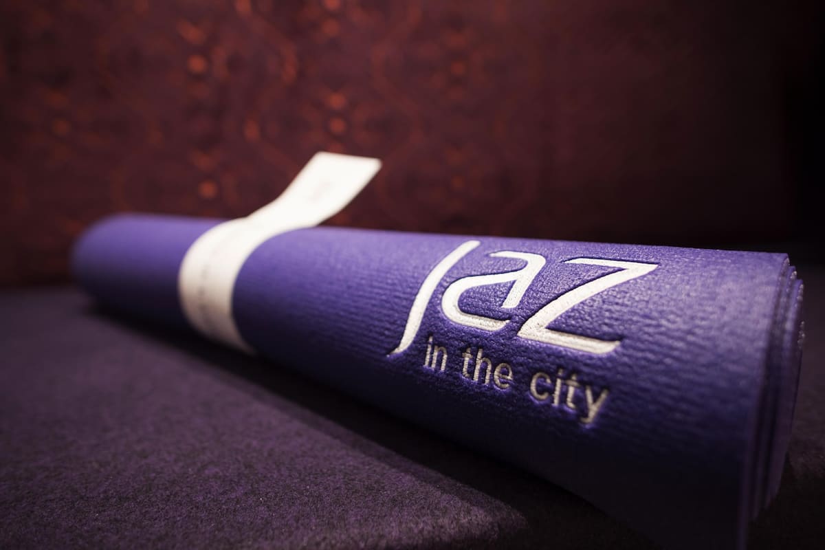 A rolled-up item with the text 'jaz in the city' on it.