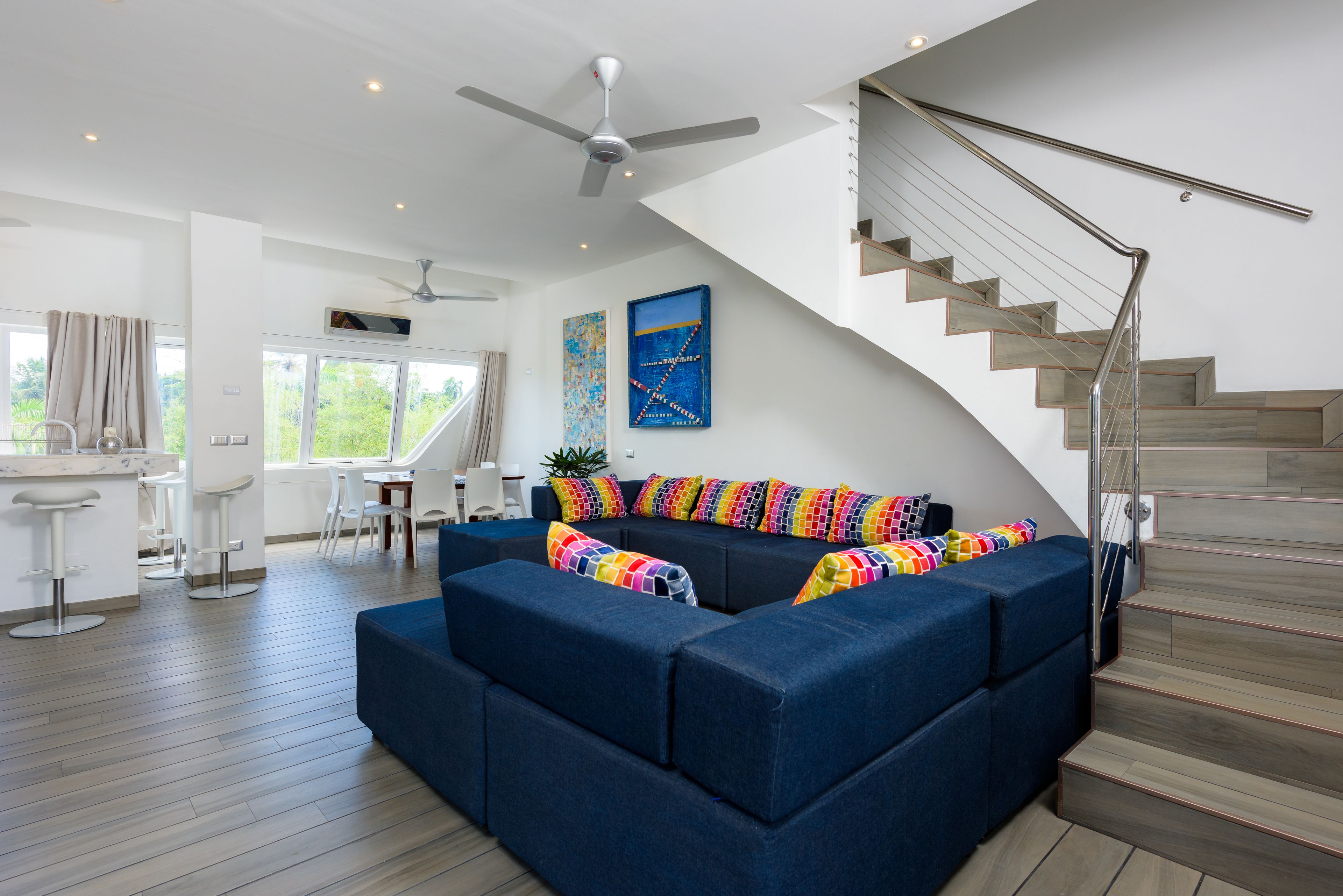 two bedroom apartment - a | living area | 43-inch flat-screen tv with cable channels, tv