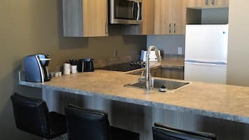 Fridge, microwave, coffee/tea maker