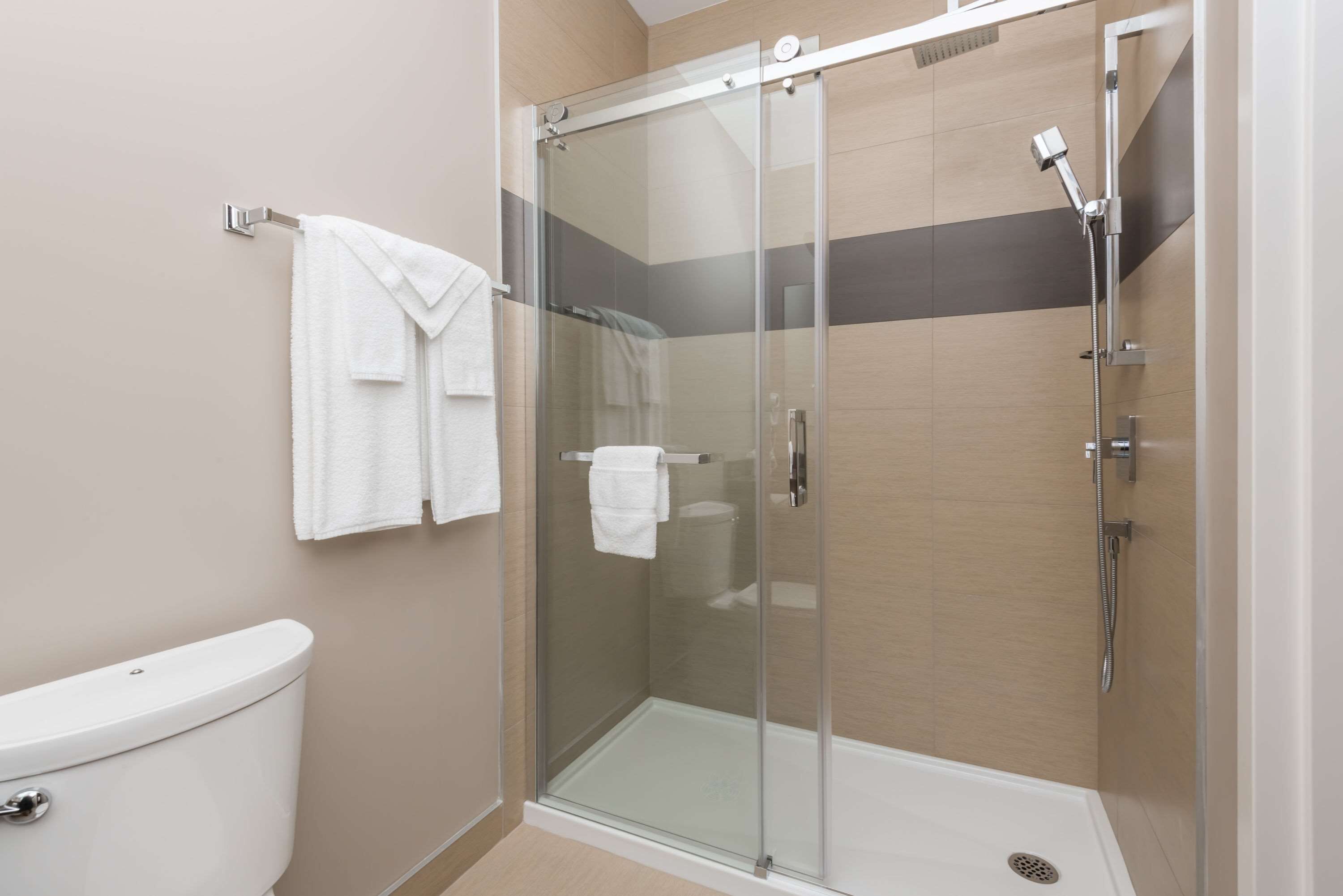 shower, free toiletries, hair dryer, towels