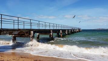 On the beach, white sand