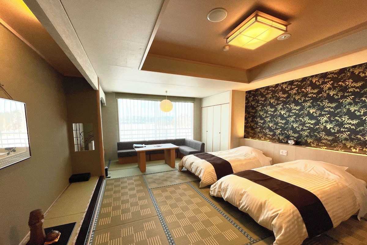 Chambre avec lits jumeaux de style japonais, non-fumeur, vue lac
