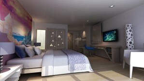 A modern bedroom with a bed, desk, and chair. - The Pacific Cool Chic (Chiang Mai)