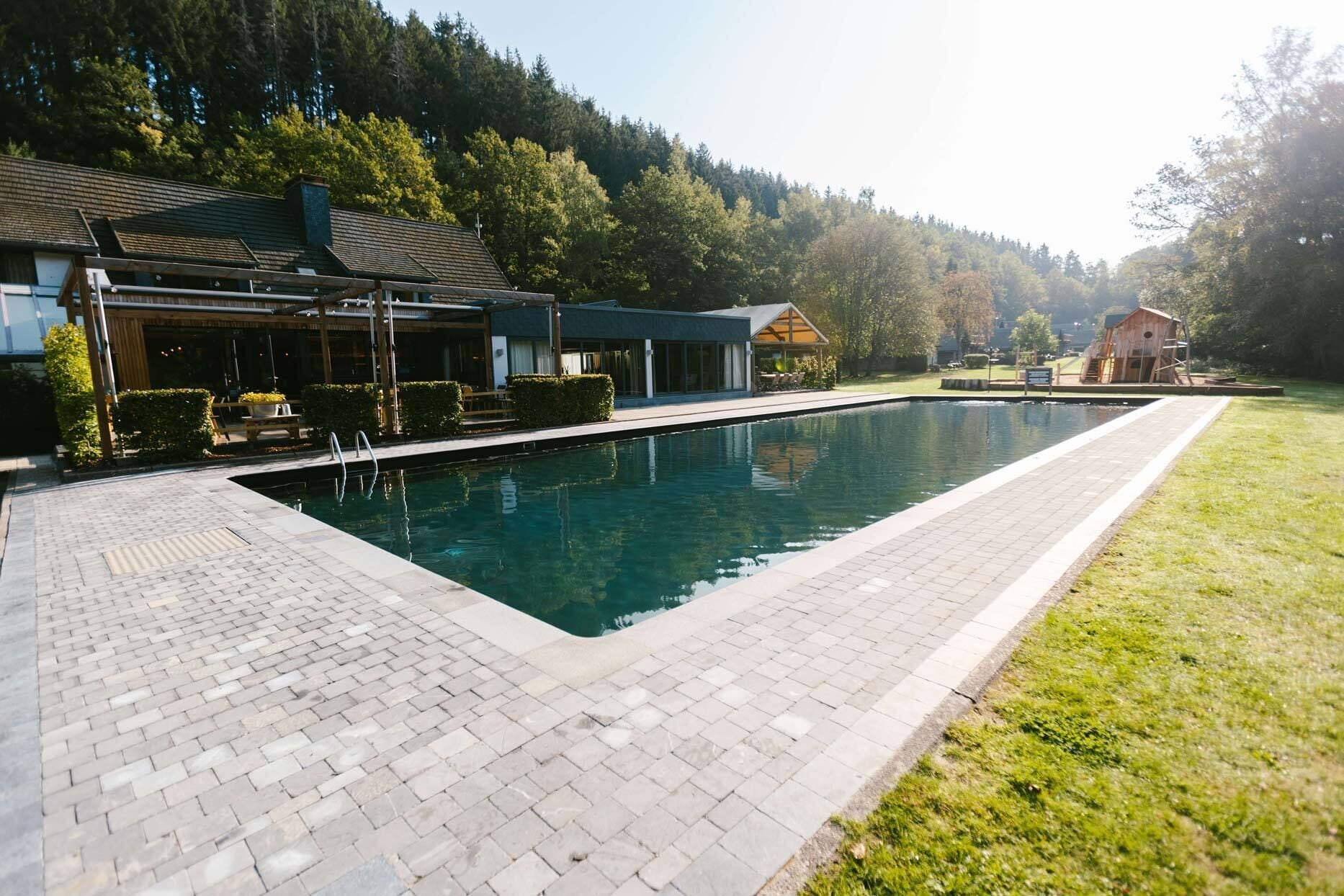 indoor pool, seasonal outdoor pool, pool loungers