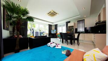 Exclusive Villa, 2 Bedrooms, Private Pool, Pool View | Living area | Flat-screen TV, DVD player