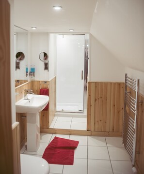 Habitación con 1 cama doble o 2 individuales (Room 2) | Baño | Ducha, artículos de higiene personal gratuitos y secador de pelo
