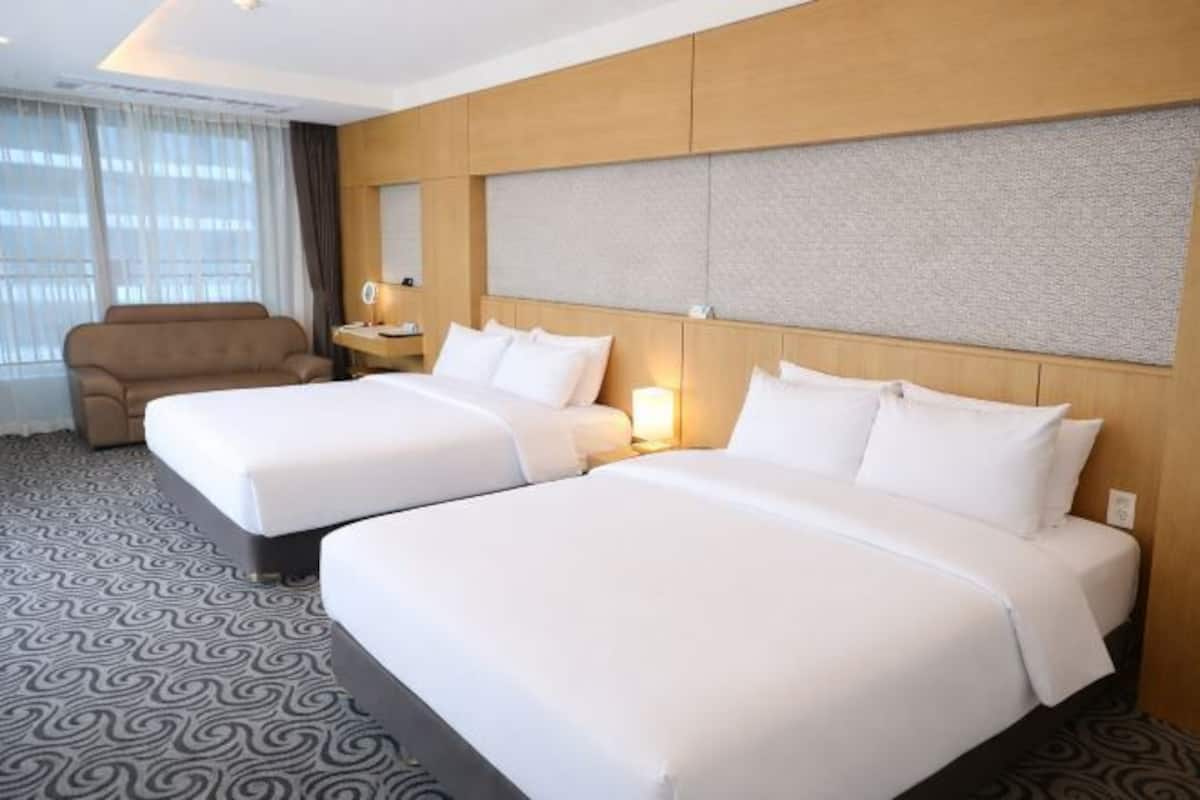 Desk, laptop workspace, blackout curtains, free WiFi