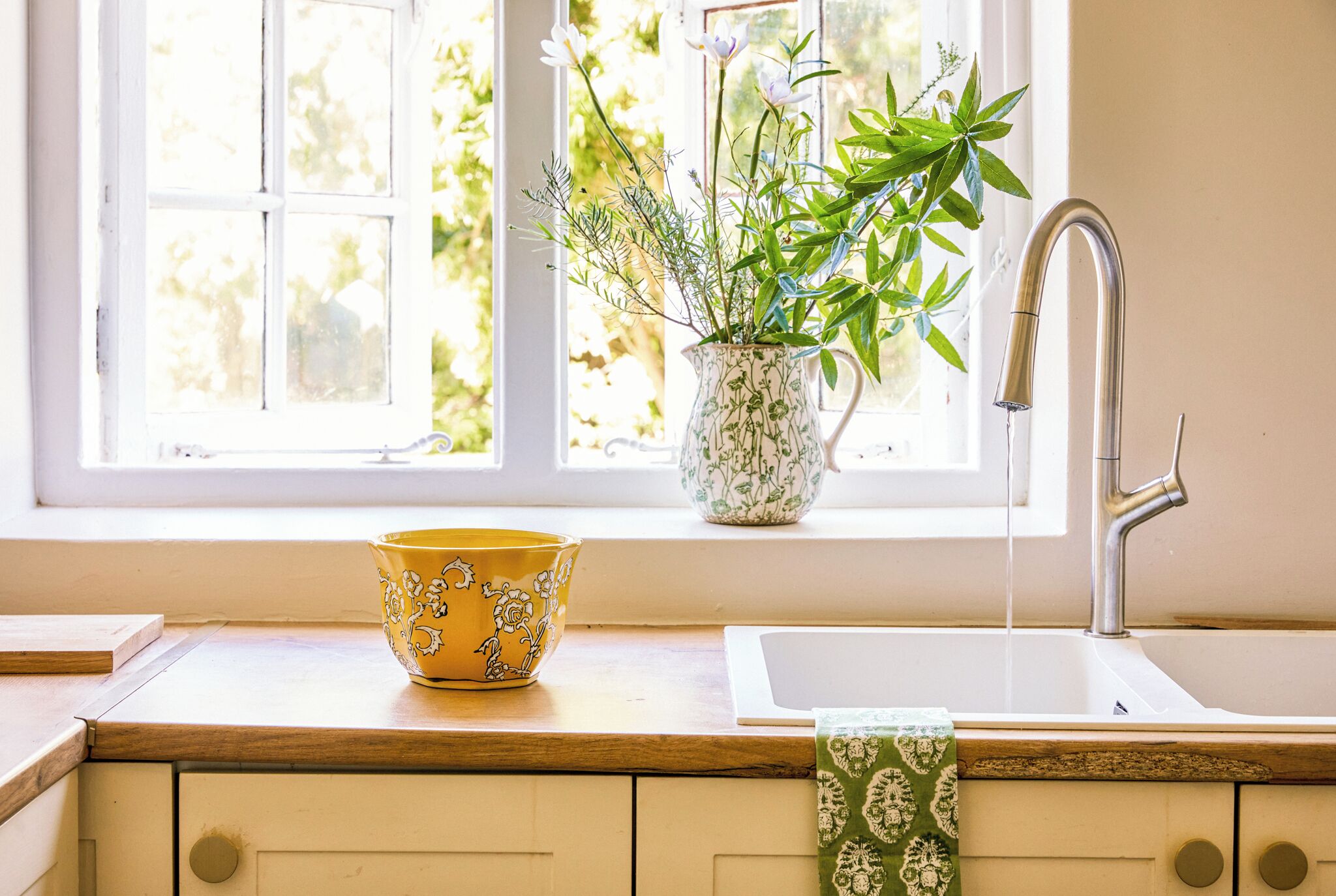 champagne farmhouse | private kitchen | full-sized fridge, microwave, coffee/tea maker, electric kettle