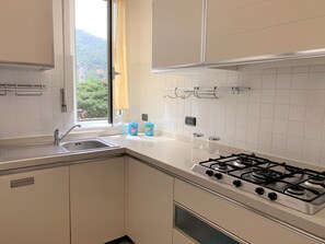 Deluxe Apartment, 1 Bedroom, Balcony (Saphia - Via Jacopo da Levanto 35) | Private kitchen | Fridge, oven, stovetop, coffee/tea maker - Appartamenti Levantomare  (Levanto)