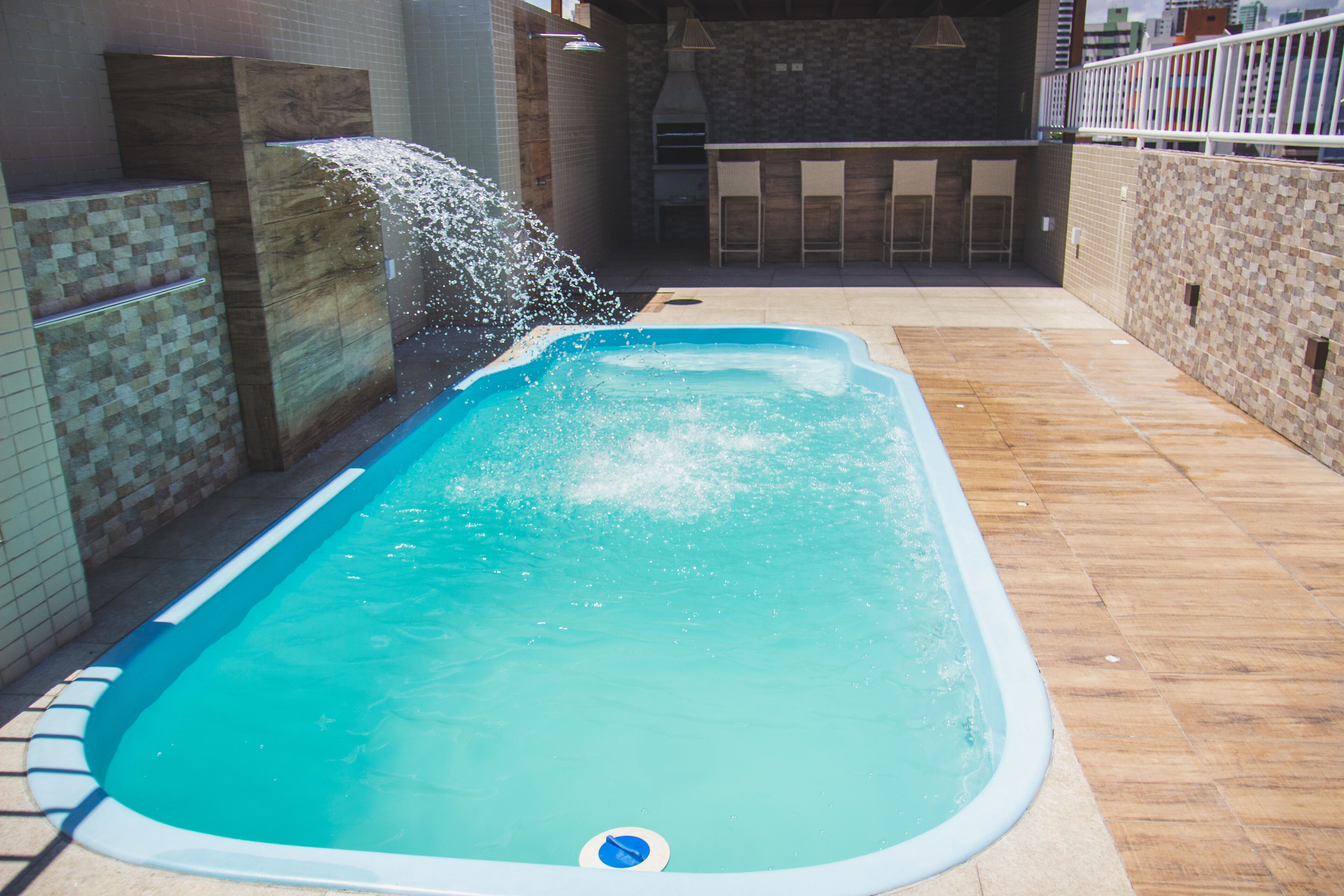 outdoor pool, pool loungers