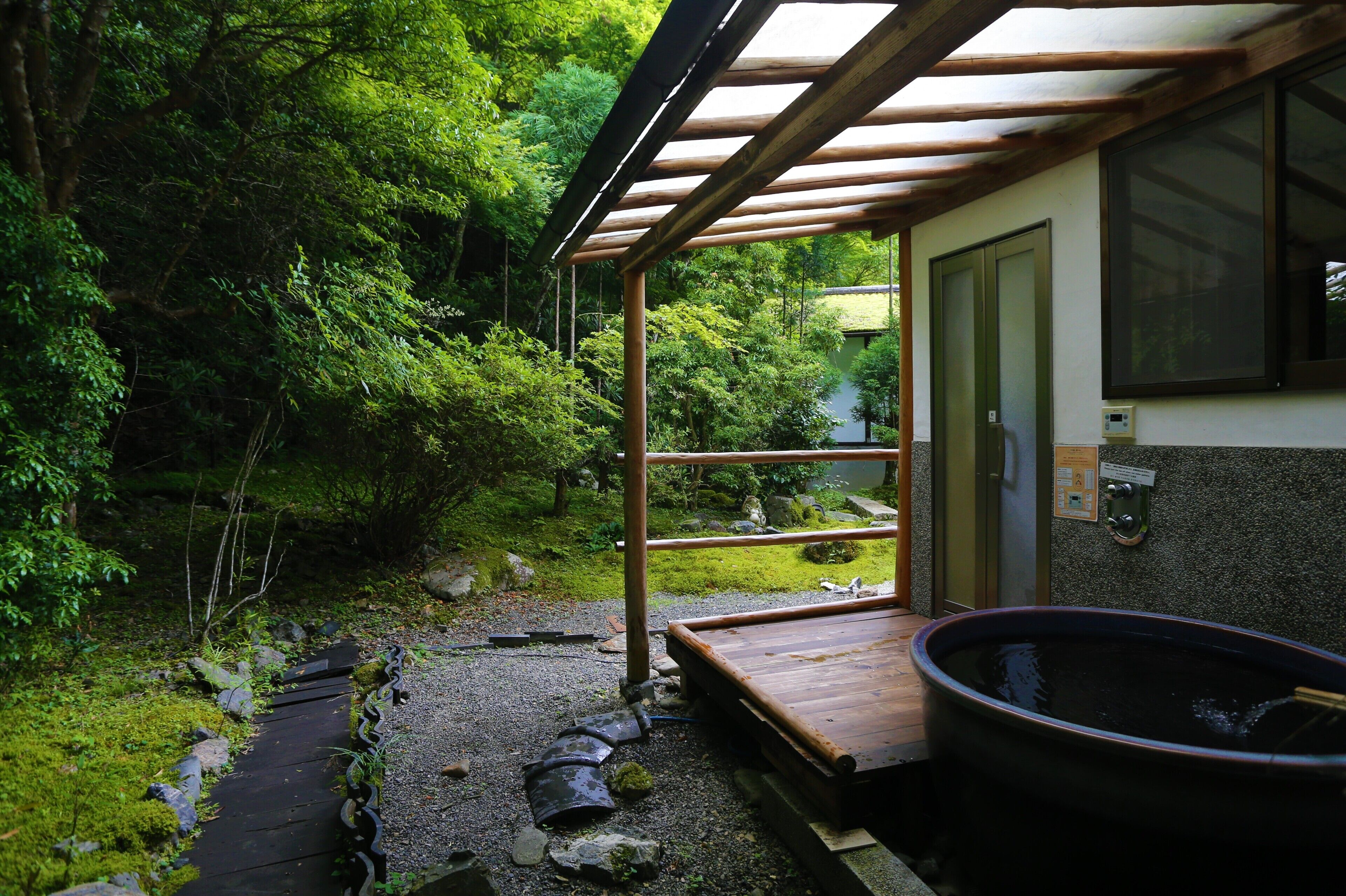 japanese room with open-air bath, 6 tatami mats | bathroom | separate bathtub and shower, deep-soaking bathtub, free toiletries