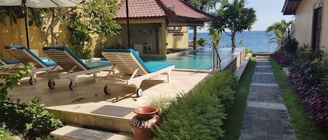 Outdoor pool, sun loungers