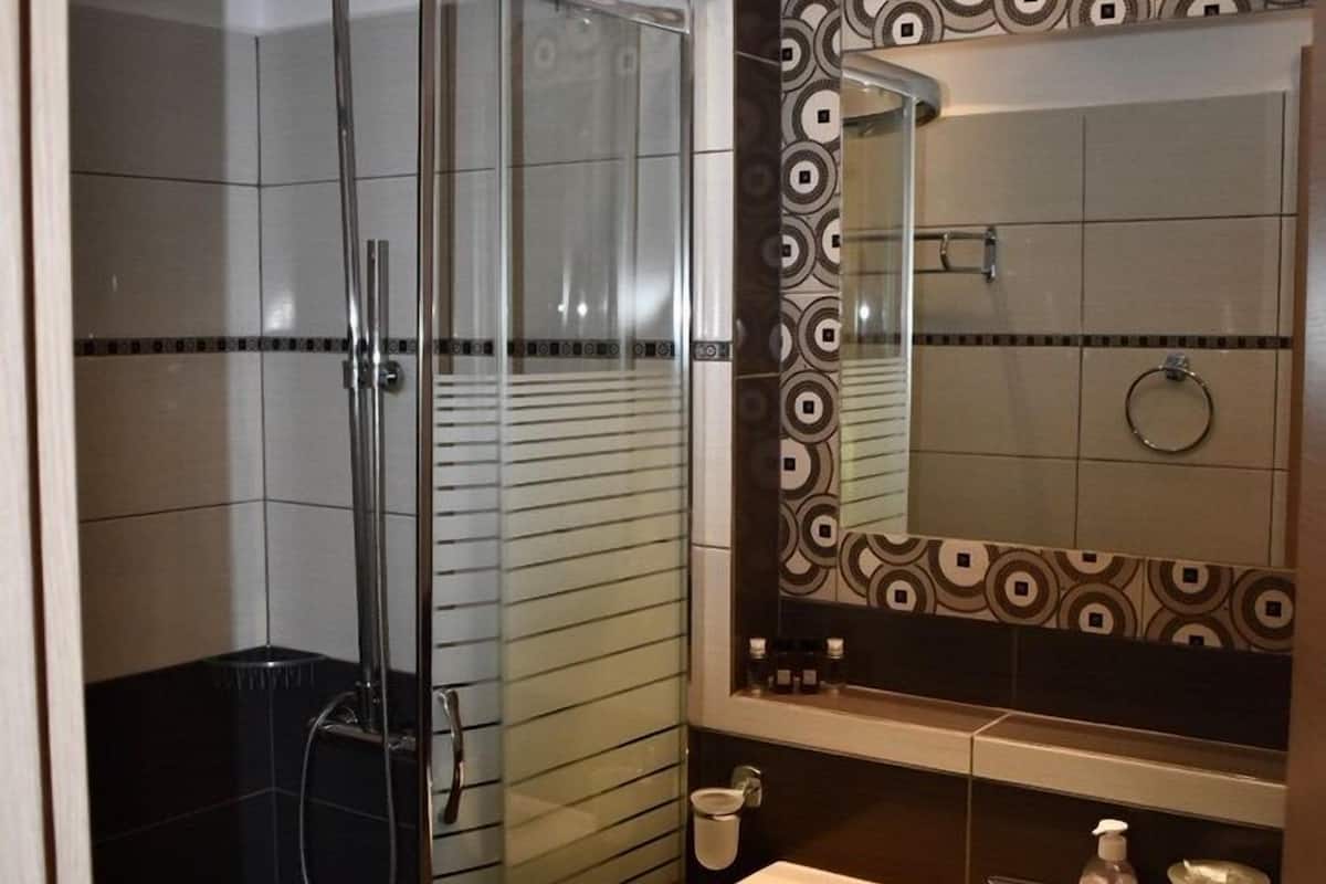 shower, free toiletries, hair dryer, towels